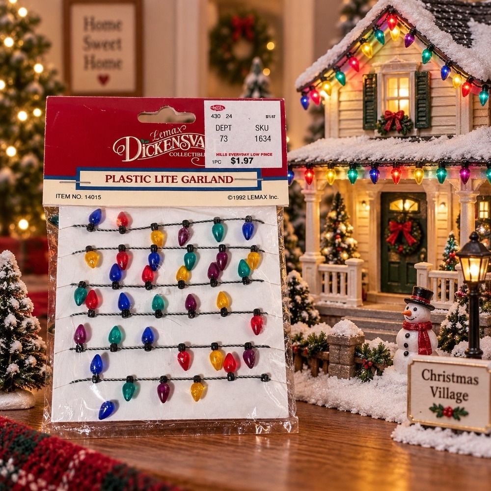 Set 3 Lemax 1992 Plastic Lite Garland Christmas Village Dollhouse Miniature NOS